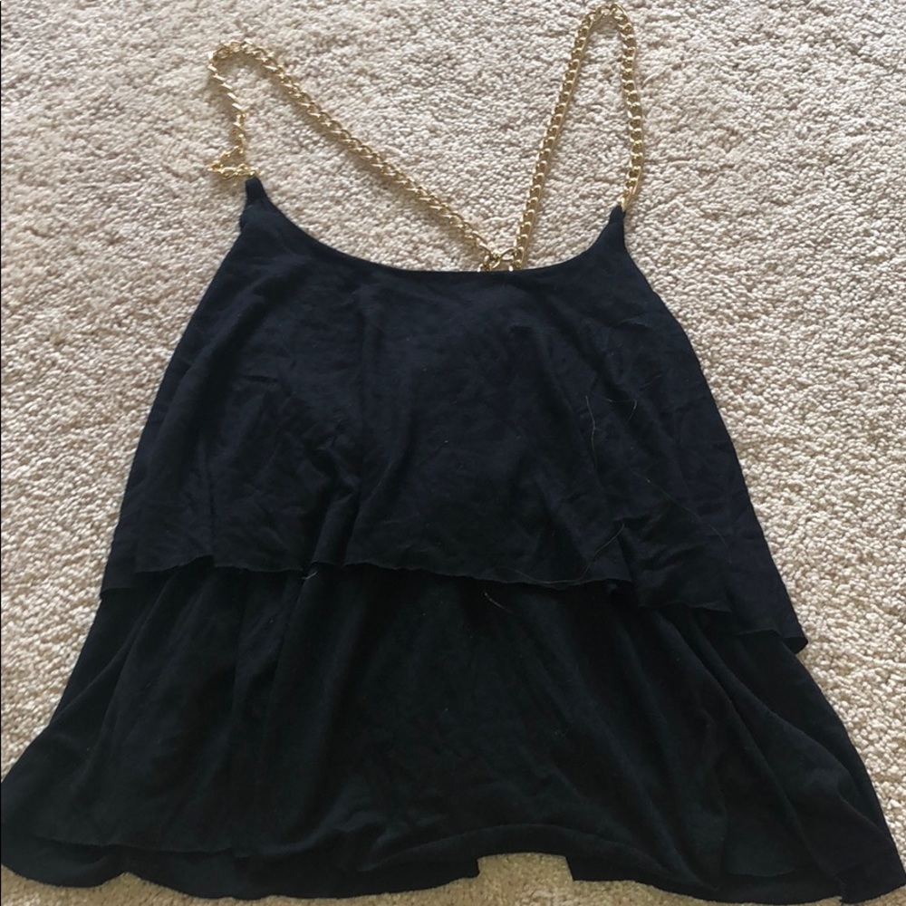Black shirt with gold straps